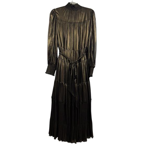 Alex Marie Gold Metallic High Neck Maxi Dress Size 10 Smocked Tiered Castlecore - Picture 11 of 16